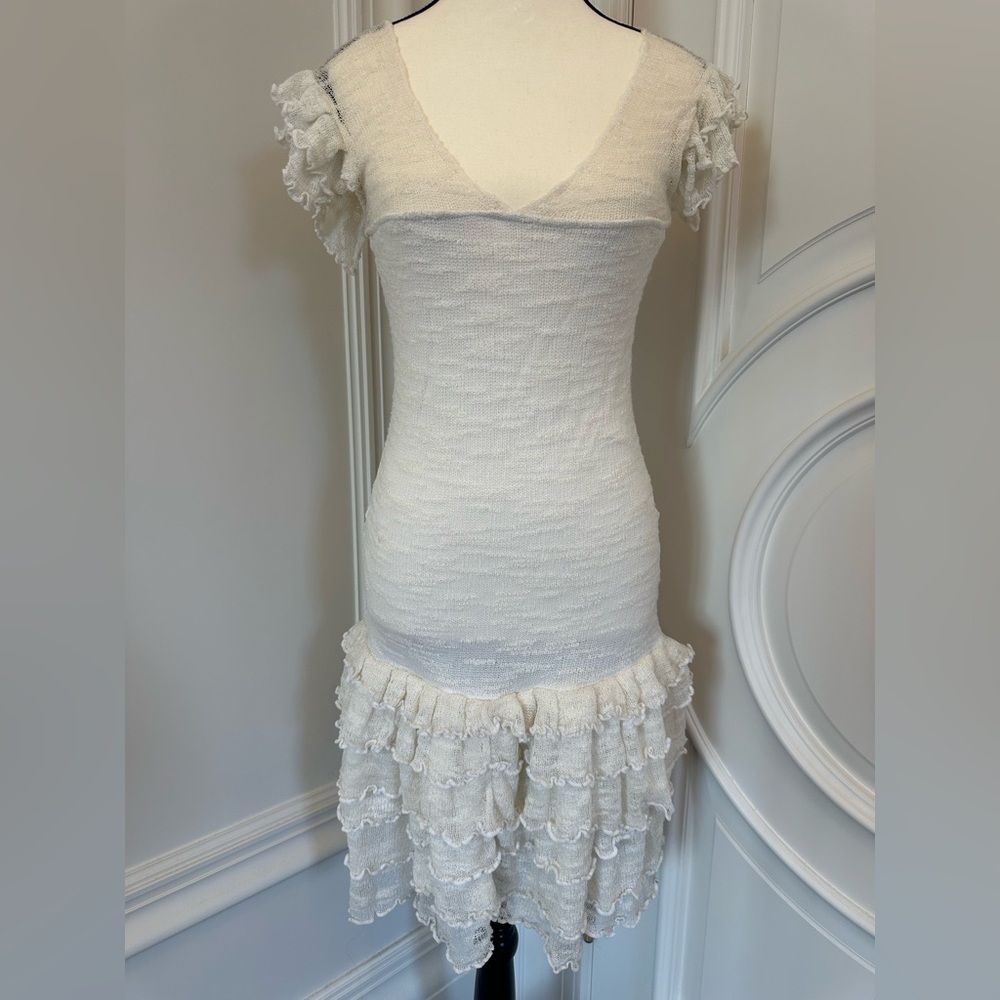 Y2K Romantic Vintage Victorian Boho Western Style Ivory Sheath Ruffled Dress - Picture 4 of 14